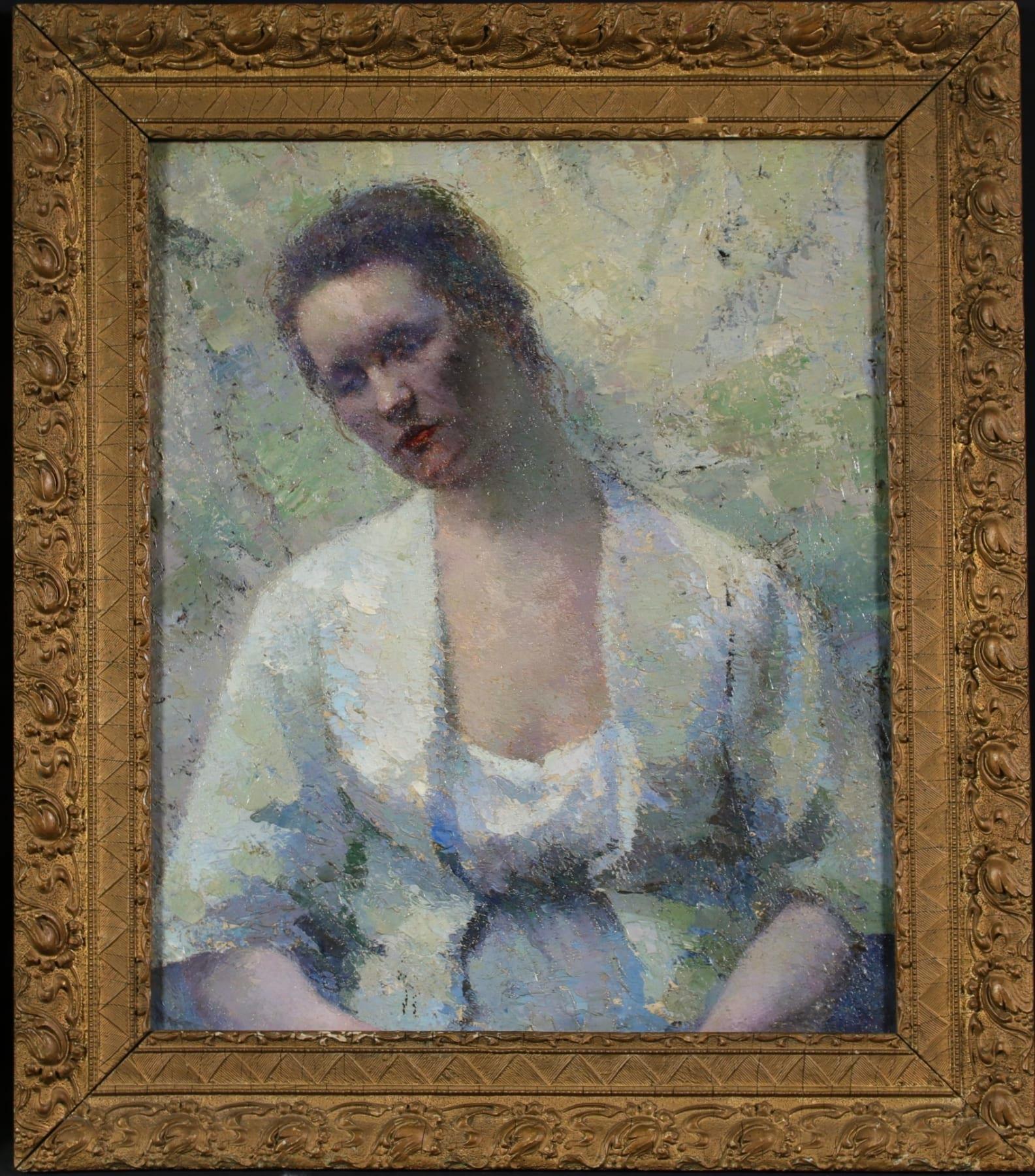 Jeune Femme - Impressionist School, Eastern European Portrait of a Woman  - Painting by Unknown