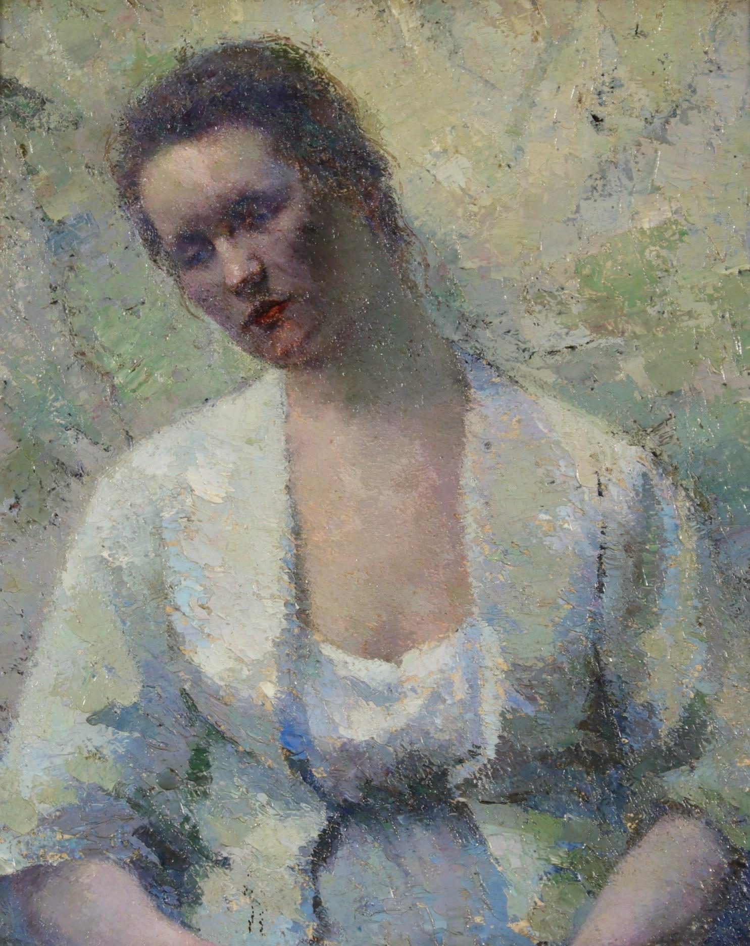 Unknown Figurative Painting - Jeune Femme - Impressionist School, Eastern European Portrait of a Woman 