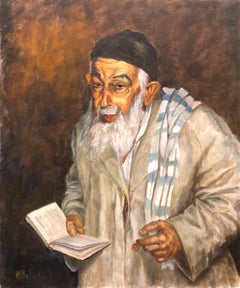 Jewish Sephardic Sage Rabbi or Chacham in Traditional Dress Judaica Oil Painting