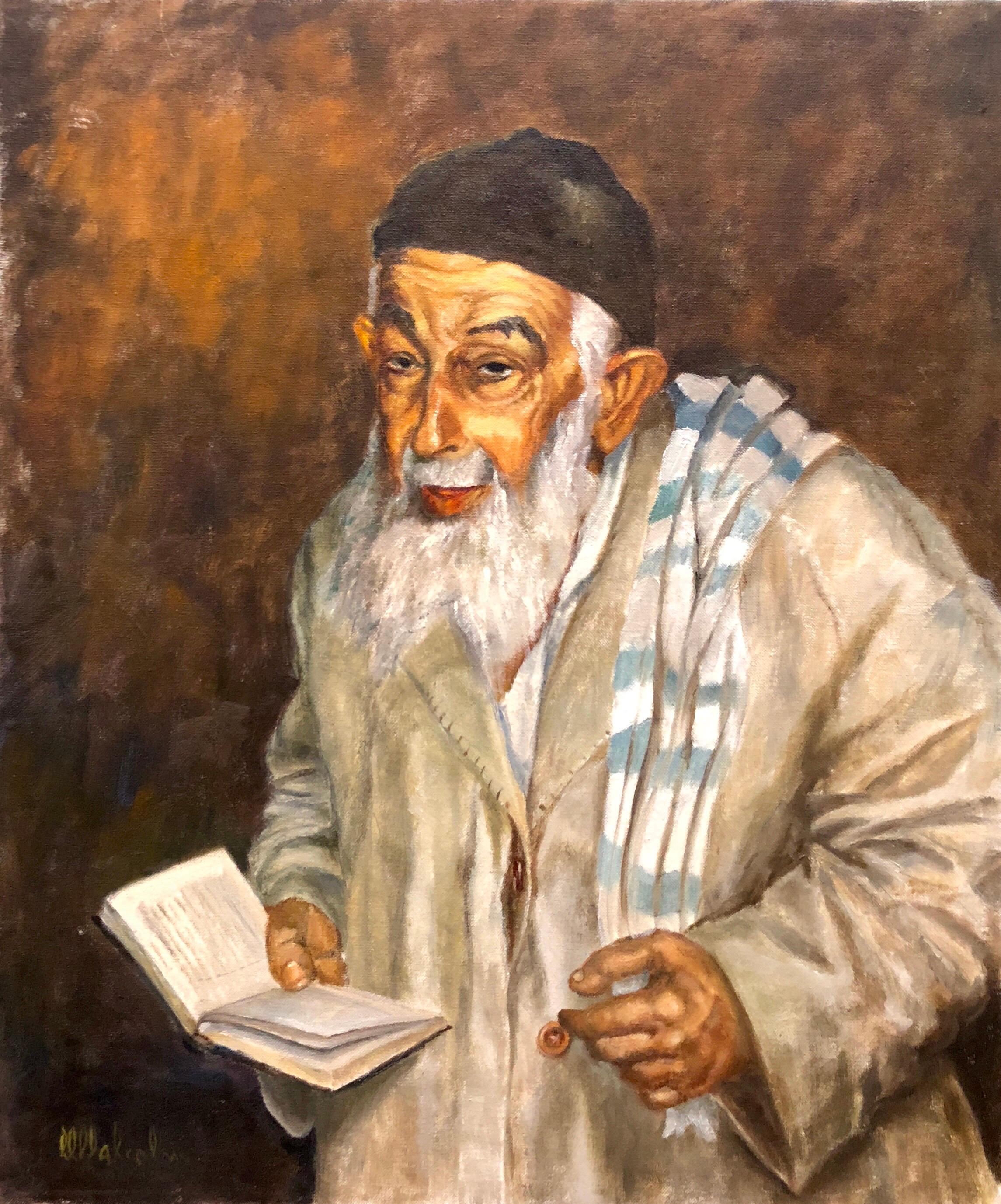 Jewish Sephardic Sage Rabbi or Chacham in Traditional Dress Judaica Oil Painting