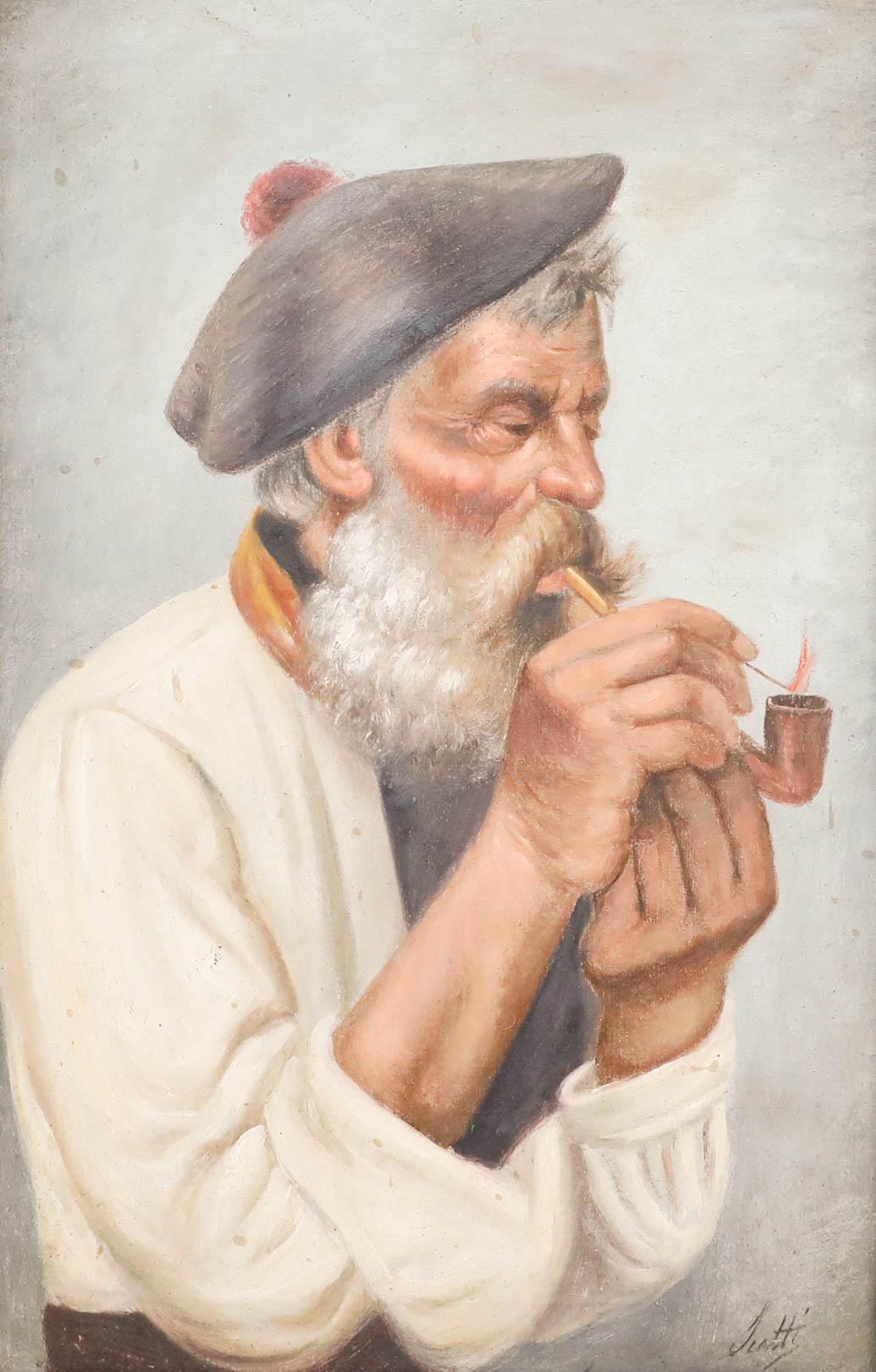 Jiotti - Anfang 20. Jahrhundert Öl, Mann mit Pfeife – Painting von Unknown