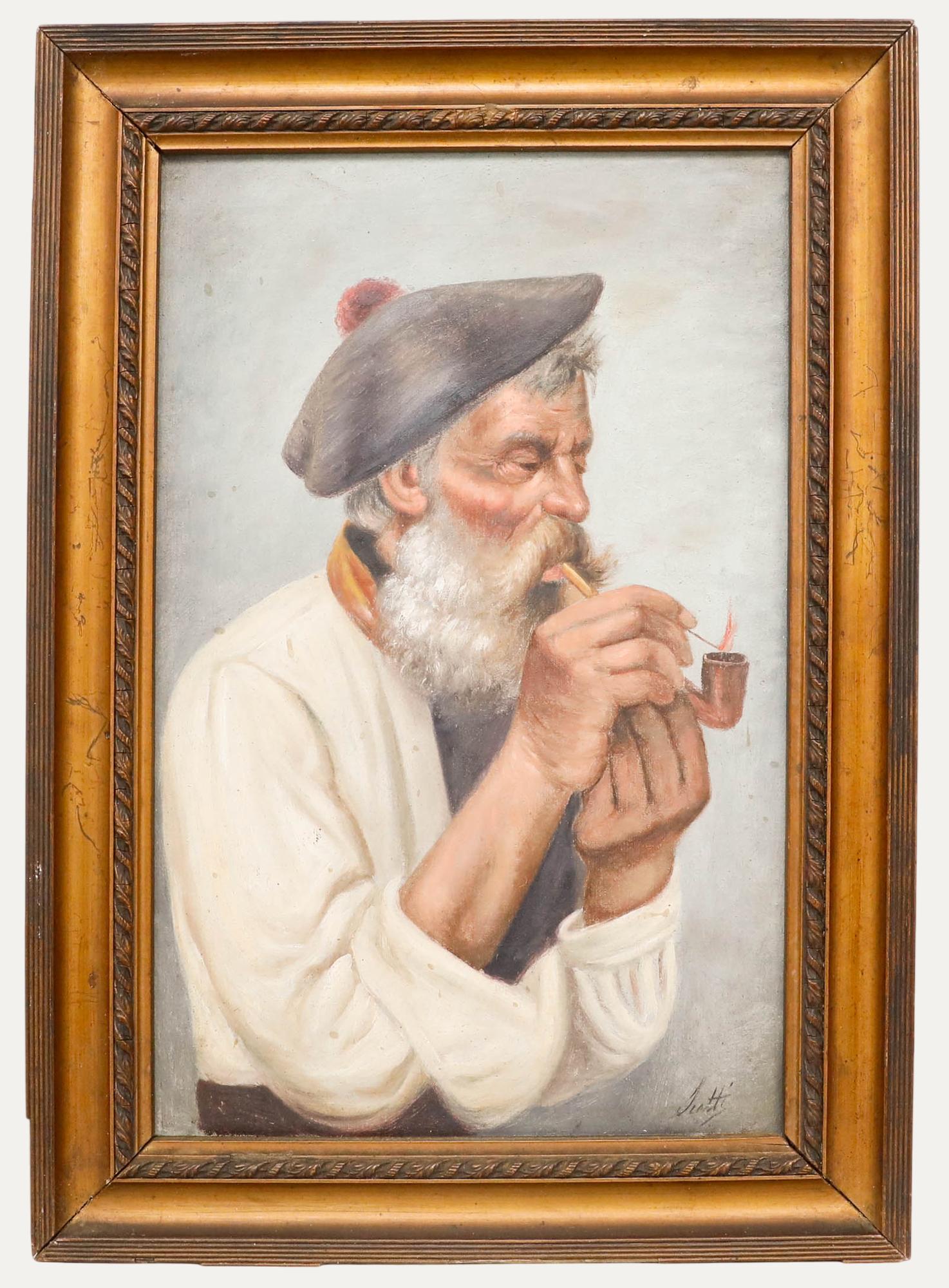 Jiotti - Anfang 20. Jahrhundert Öl, Mann mit Pfeife