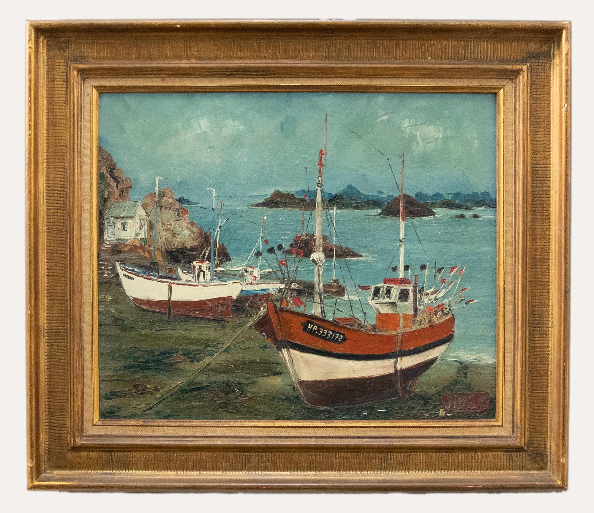 Unknown Figurative Painting - Jive Levarrat - 1976 Oil, The Port at Loguivy
