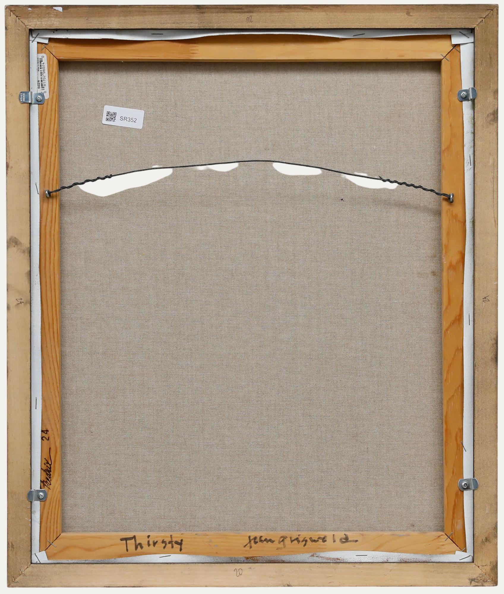 Nature morte intime de l'artiste américaine Joan Griswold (née en 1954) représentant une table de chevet avec une lampe, des livres, un réveil et un verre d'eau. Son coup de pinceau lâche donne à la scène une qualité tranquille et brumeuse.