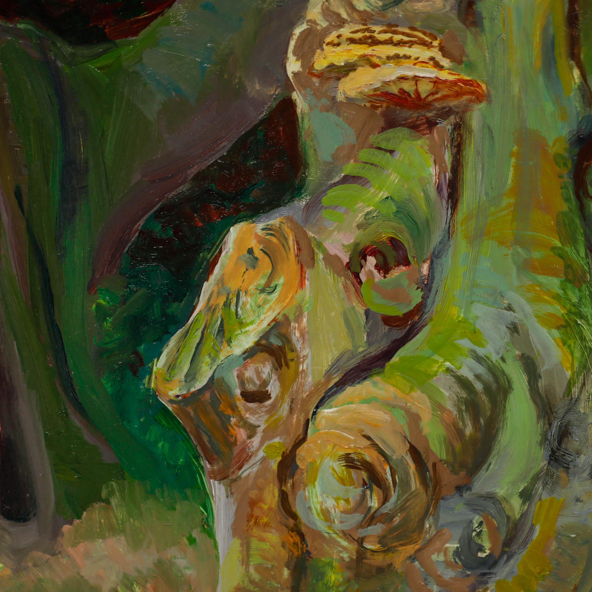 Une charmante scène de forêt peinte dans un style impressionniste. Signé en bas à droite. Présenté dans un cadre de composition en bois balayé. A bord.
