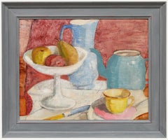 Joan Kisby - 20th Century Oil, Fruit Bowl and Blue Tea Pot