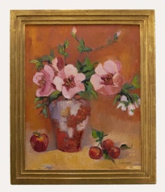 Joan Marie Ransohoff - Américaine 20e siècle Huile, Nature morte aux fleurs roses