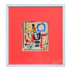 Joan Miro Inspired Red, Yellow, Blue, and Black Abstract Geometric Painting
