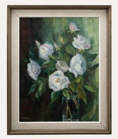 Vintage Joan Ridout - Framed 20th Century Oil, White Roses