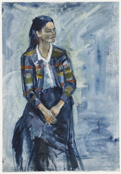 Joanne Thomson (1935-2024) - 20. Jahrhundert Öl, Dame in gemusterter Jacke