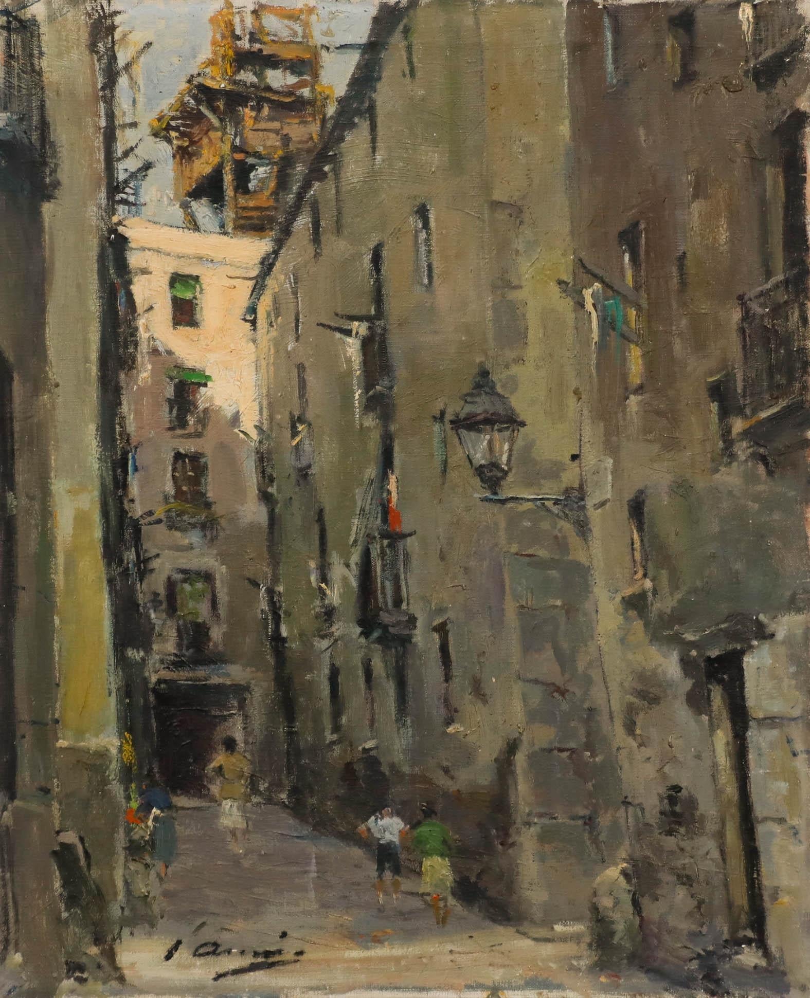 Unknown Landscape Painting - Joaquín Asensio Marine (1890-1961) - Spanish School Oil, City Shade