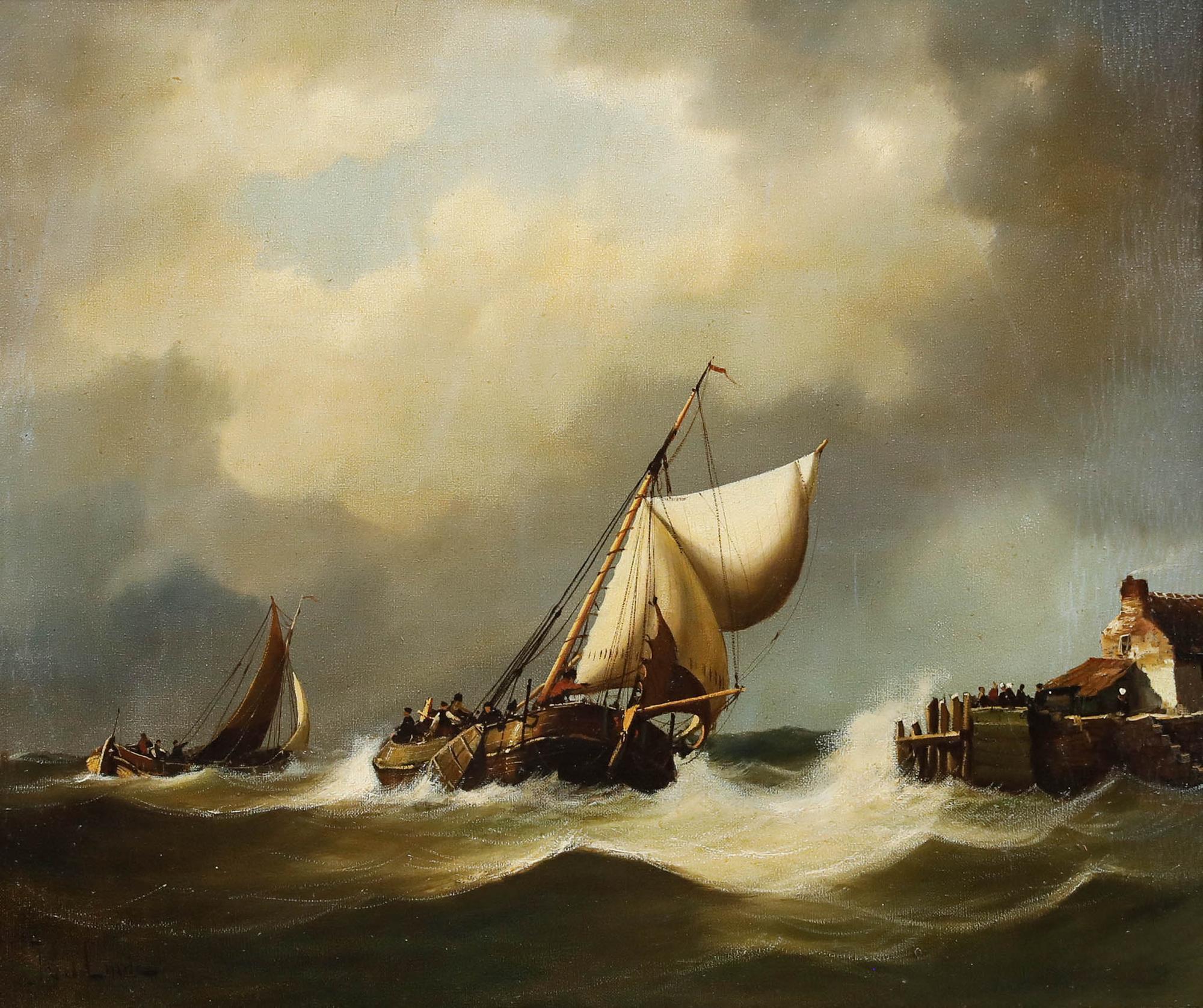 Johan van der Linde Jr. (1887-1956) - Anfang des 20. Jahrhunderts Öl, Fischerboote – Painting von Unknown