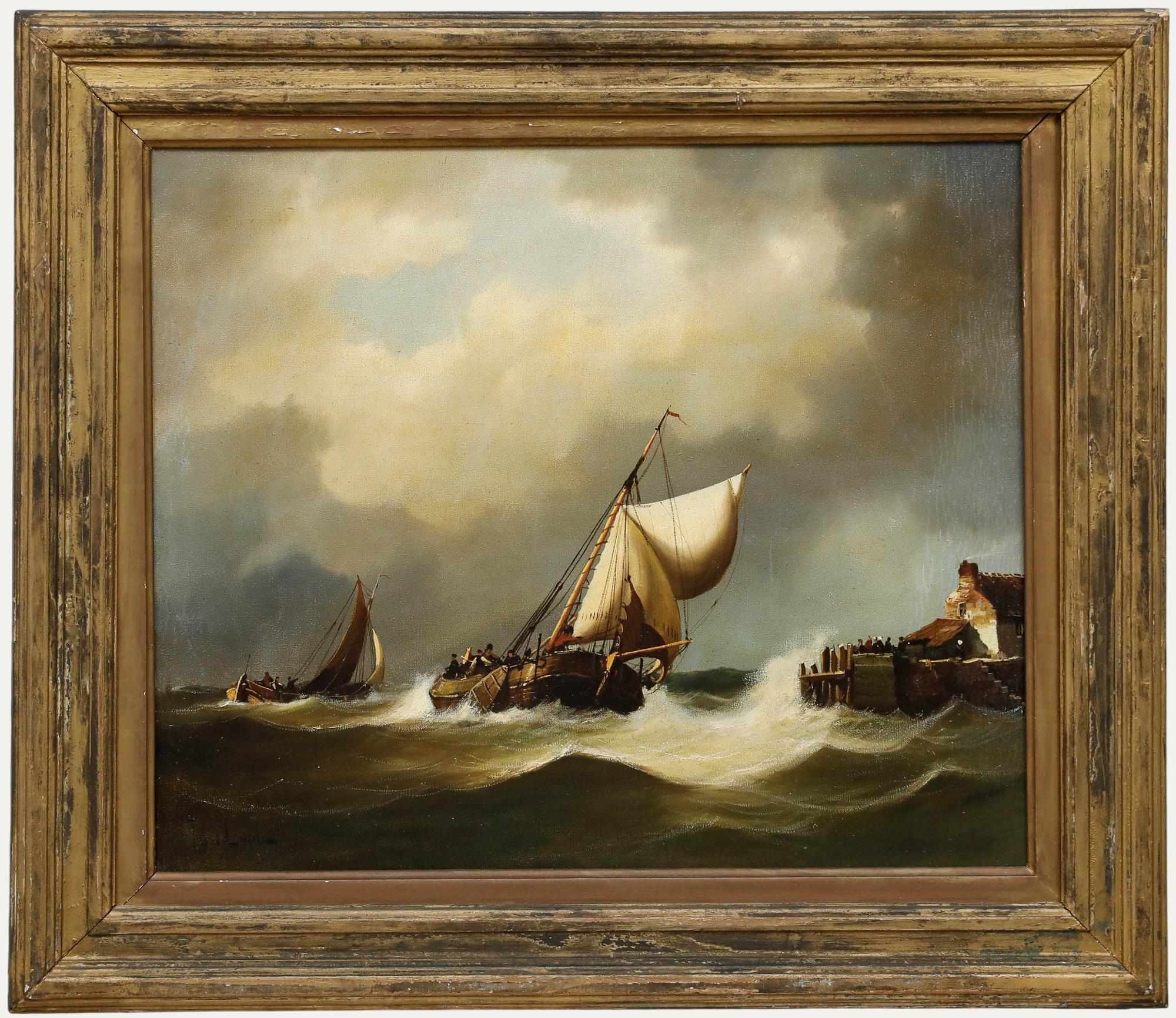 Unknown Figurative Painting – Johan van der Linde Jr. (1887-1956) - Anfang des 20. Jahrhunderts Öl, Fischerboote