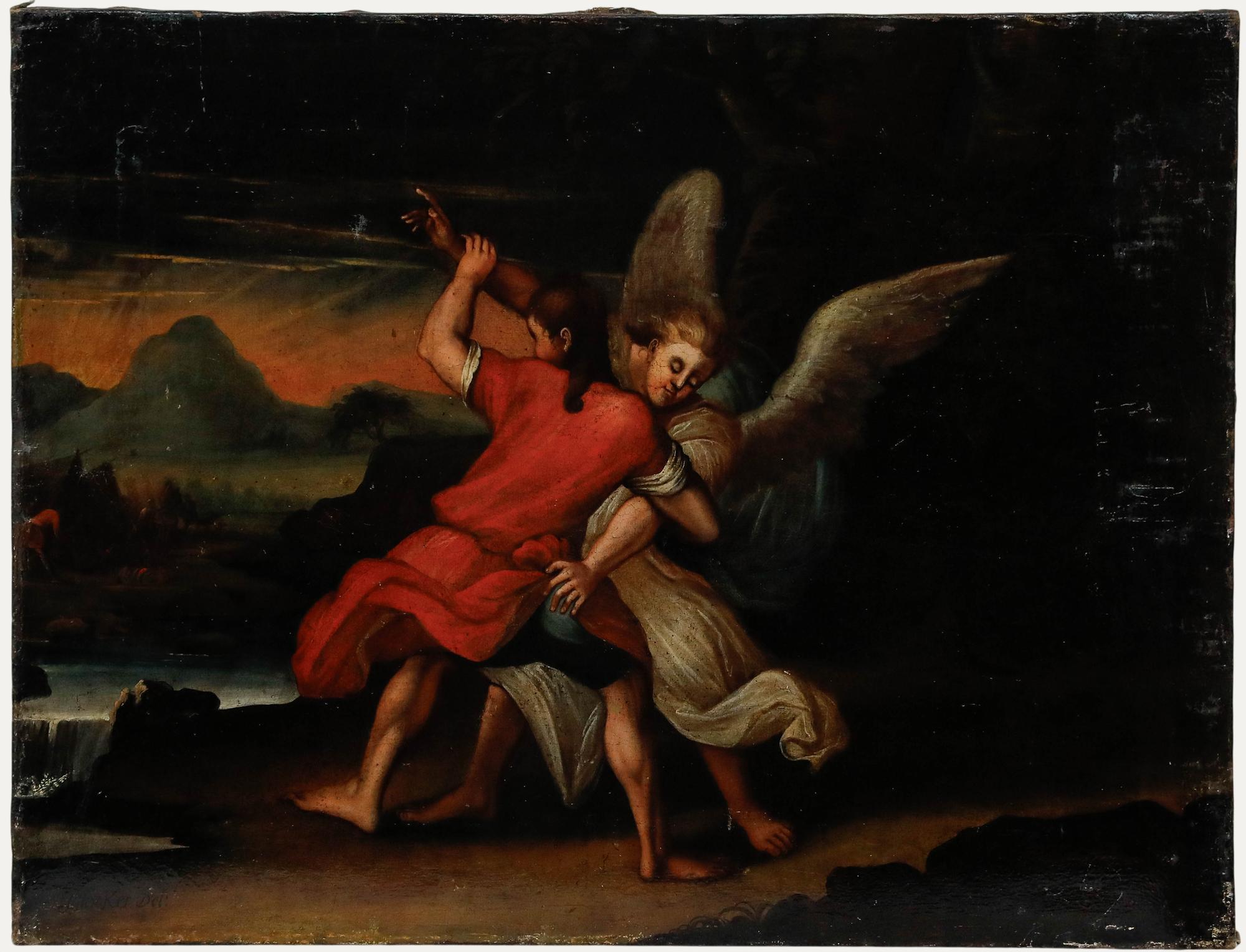 Unknown Figurative Painting - Johann Glocker (1690-1763) - 18th Century Oil, Jacob and the Angel