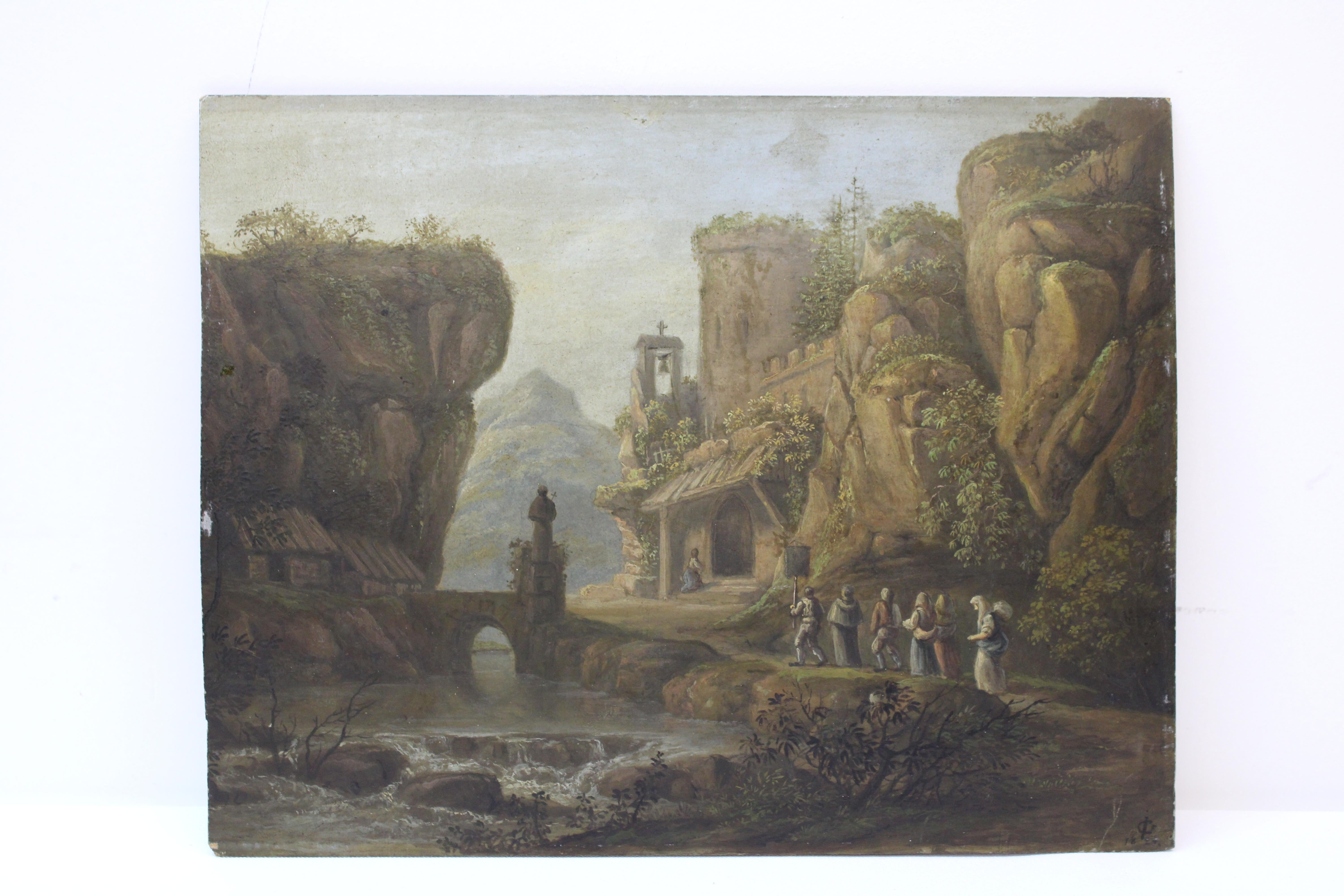 Unknown Landscape Painting - Johann Gottfreid Jenzsch " Travelers Passing by "
