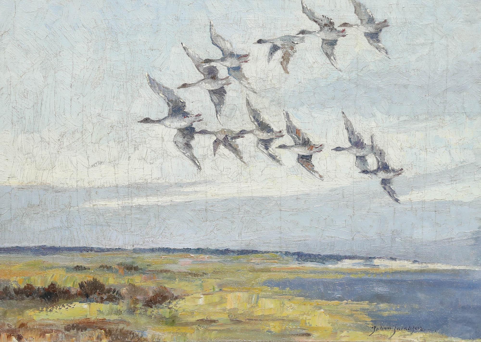 Johann Jacobsen (1883-1953) - Huile encadrée du début du 20e siècle, Un écheveau d'oies - Painting de Unknown