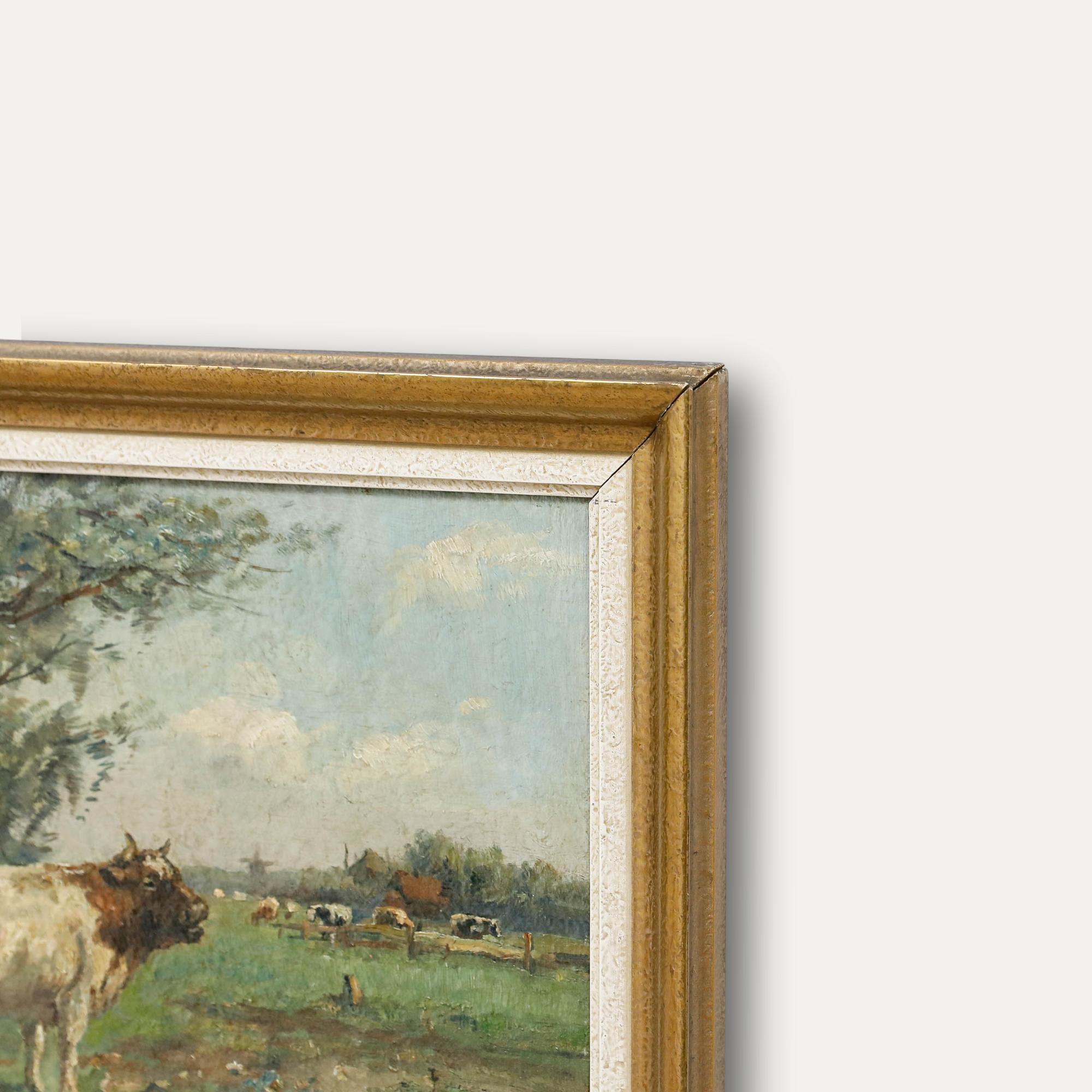 Johannes Jacobus van der Stap (1874-1940) - Gerahmtes Öl von 1919, Stier in einer Landschaft im Angebot 1