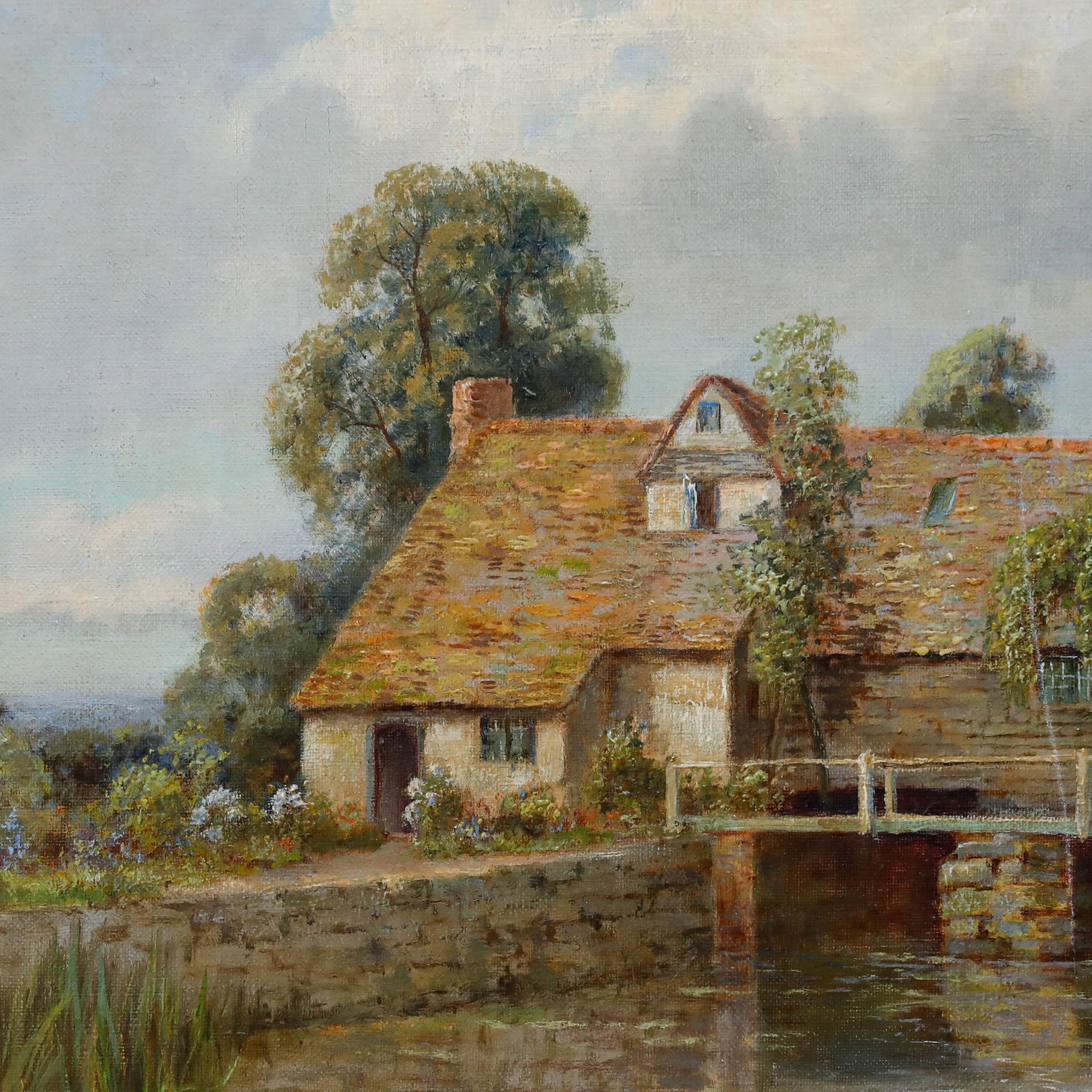 John Bonny (1874-1948) - Early 20th Century Oil, Swans by the Mill House For Sale 1