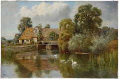John Bonny (1874-1948) - Early 20th Century Oil, Swans by the Mill House