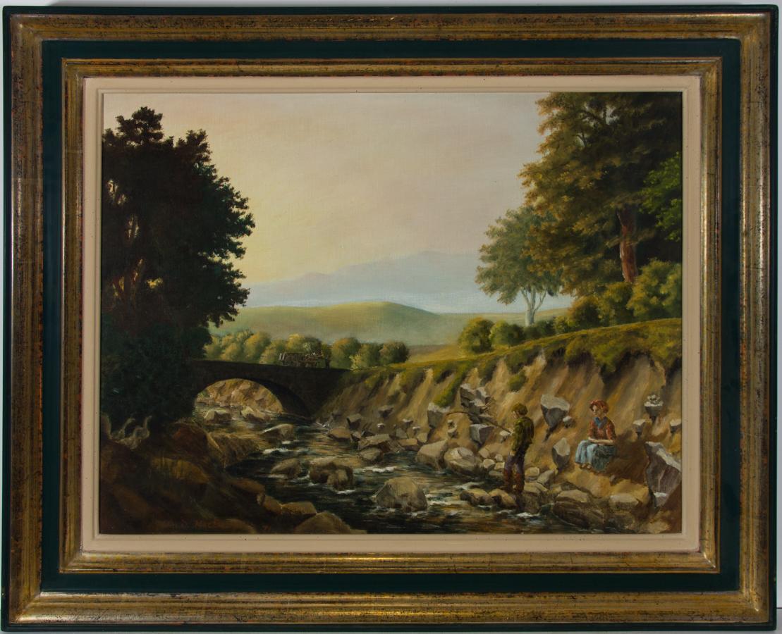 Unknown Landscape Painting - John D. MacLaughlin - 20th Century Oil, River Scene with Fishermen