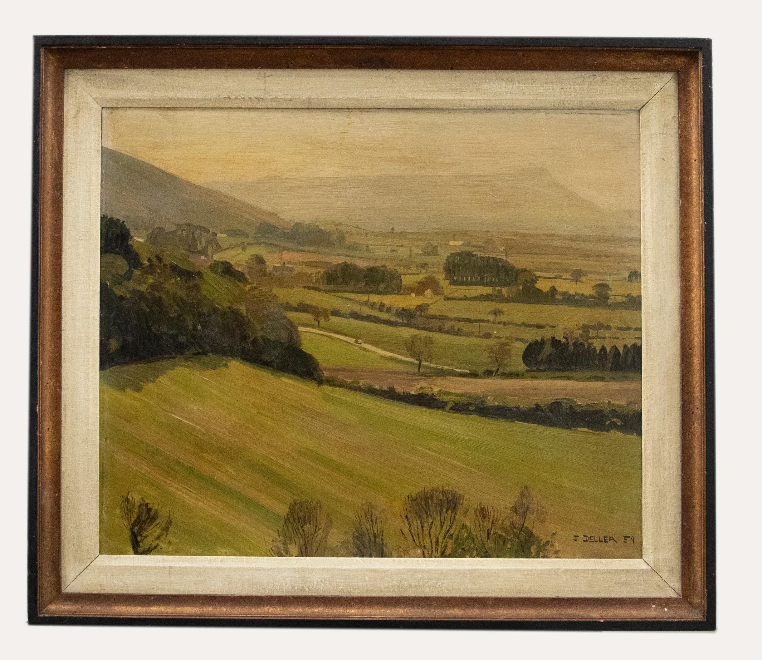 Unknown Landscape Painting – John Deller - Gerahmtes Öl aus der Mitte des 20. Jahrhunderts, The Dales