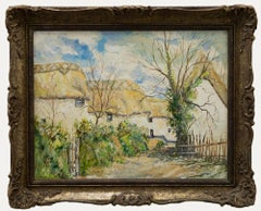John Delute - Framed 20th Century Oil, Thatched Cottages at Helford