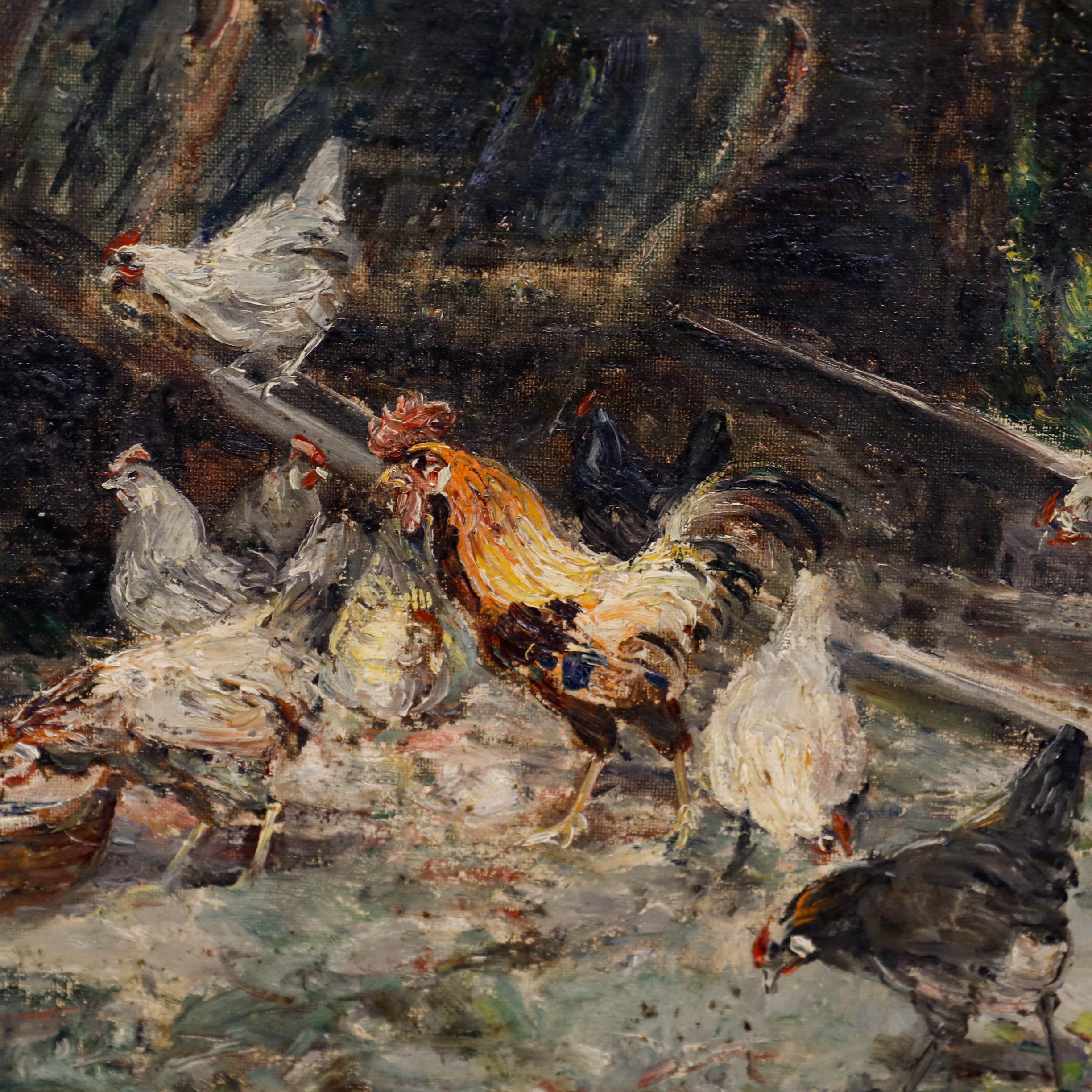 John Falconer Slater (1857-1937) - Olio, Galline e galli da latte 1