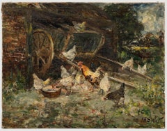 John Falconer Slater (1857-1937) - Olio, Galline e galli da latte