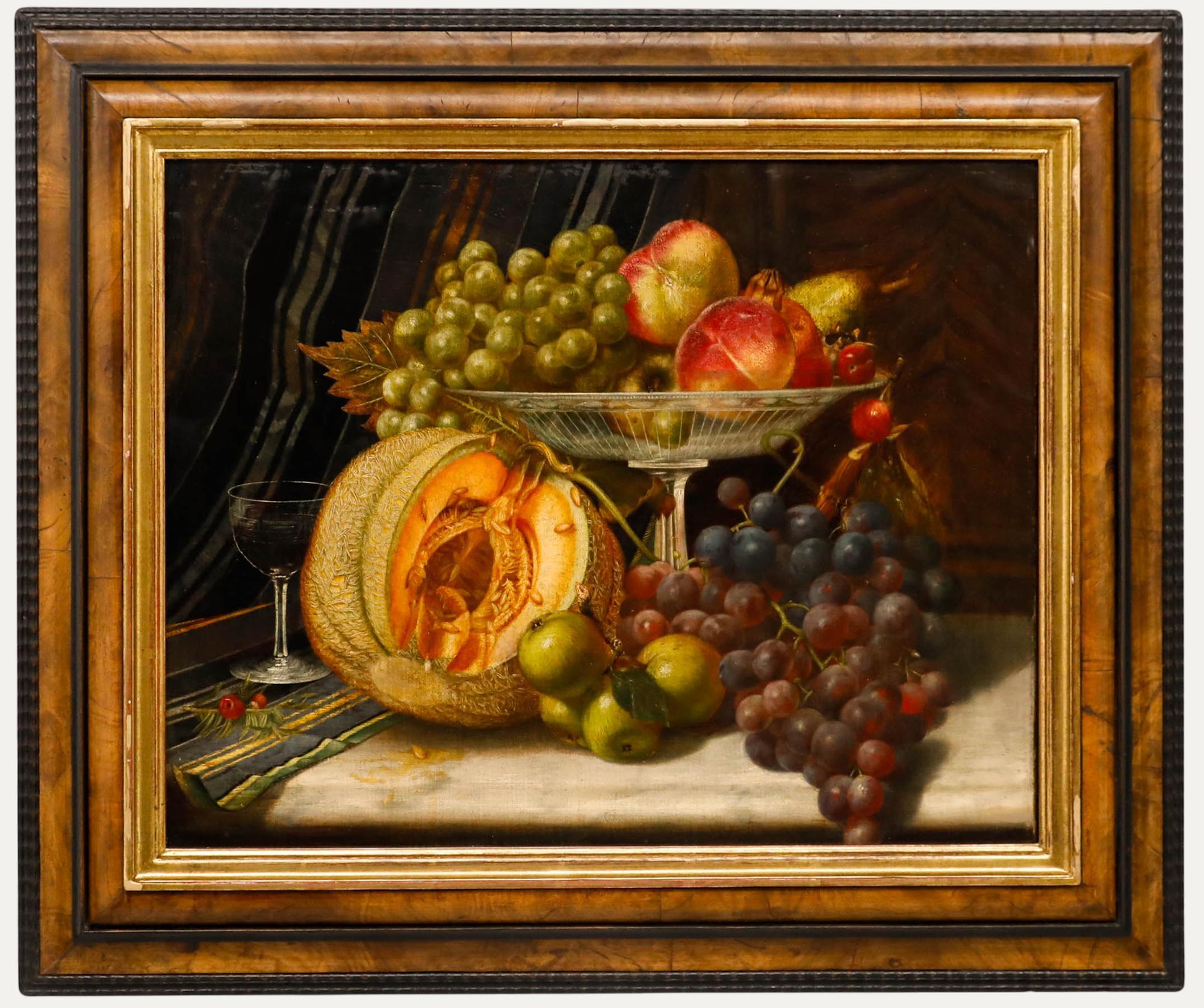 John H. Dunham - Late 19th Century Oil, Still Life with Fruit in a Glass Compote