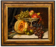 John H. Dunham - Olio della fine del XIX secolo, Natura morta con frutta in una composta di vetro