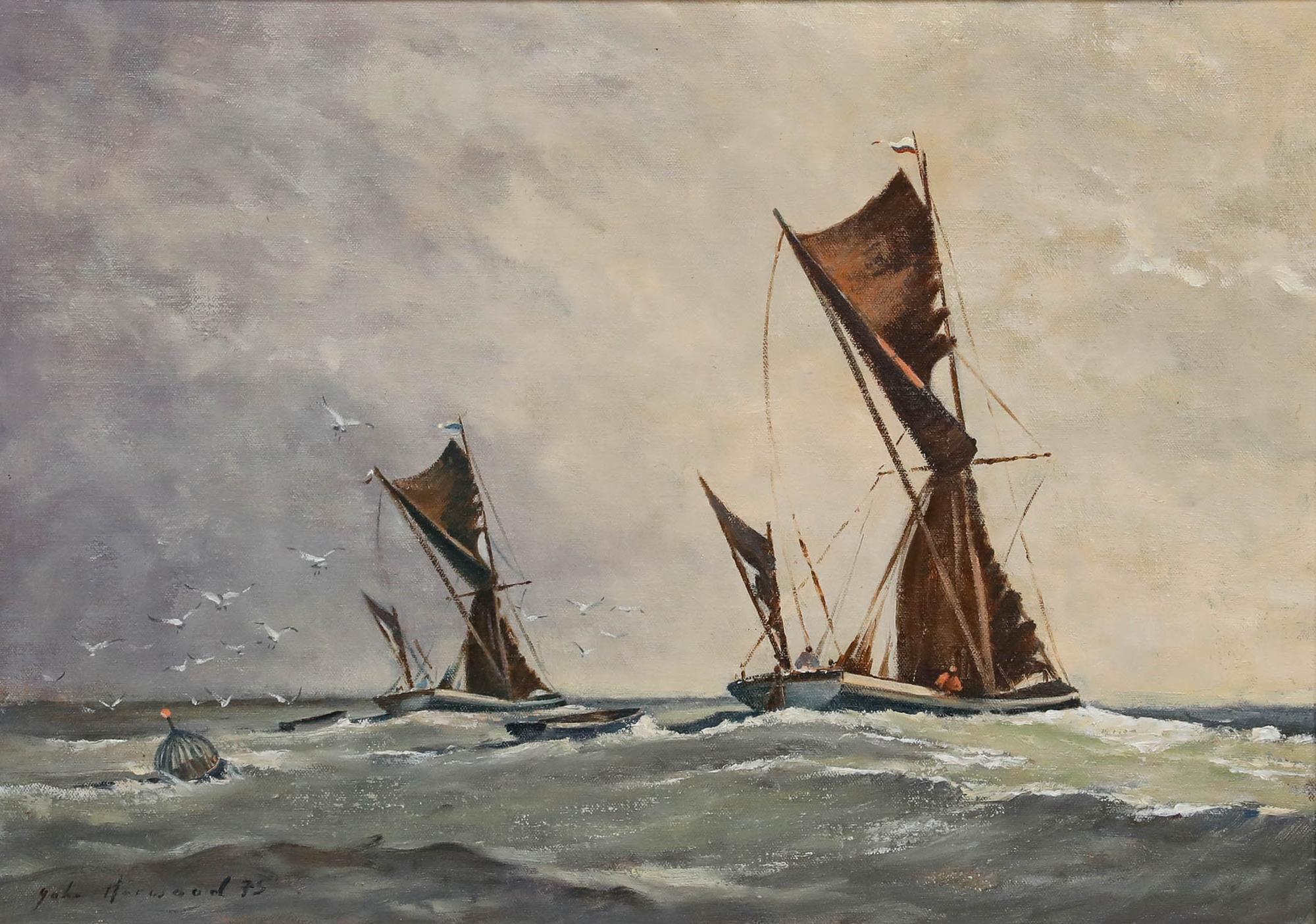 John Horwood (1934-1994) - 1975 Oil, Fishing Boats at Full Sail - Painting by Unknown