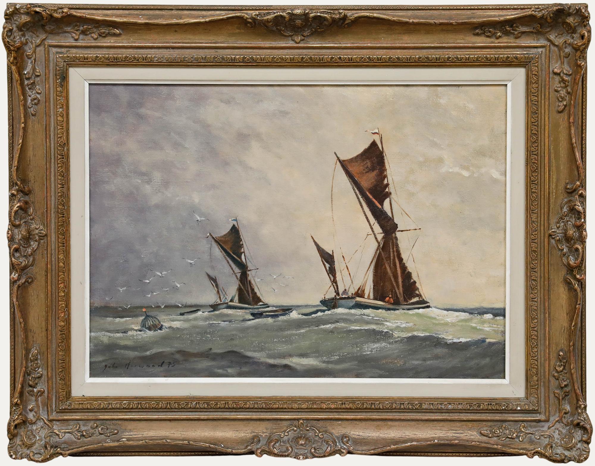 Unknown Figurative Painting - John Horwood (1934-1994) - 1975 Oil, Fishing Boats at Full Sail