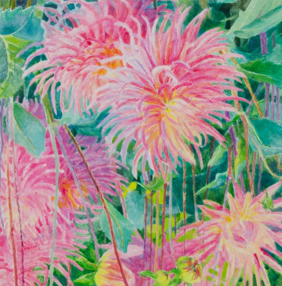 John Ivor Stewart PPPS (1936-2018) - Framed Oil, Pink Chrysanthemums - Painting by Unknown