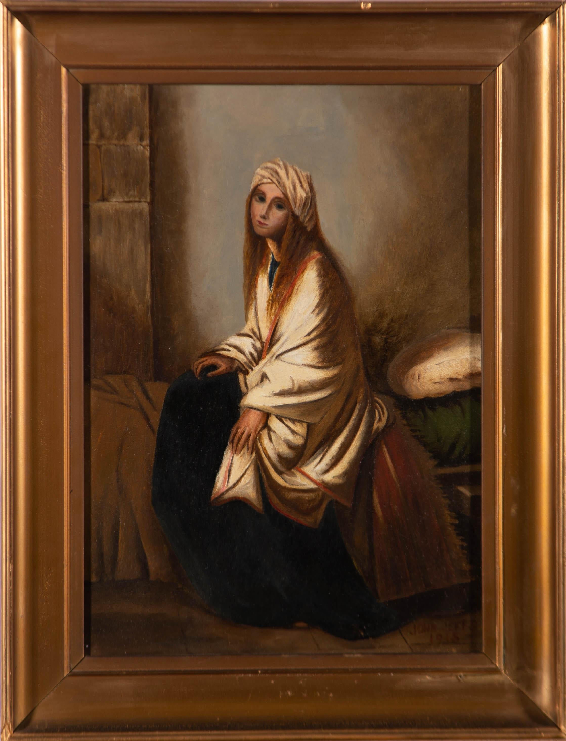 Unknown Portrait Painting - John Jeffs - 1915 Oil, Wistful Young Woman