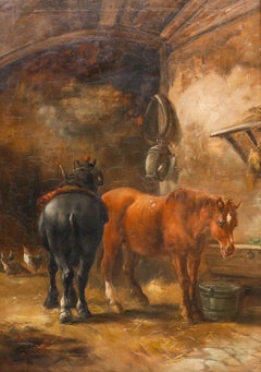 John Joseph Barker of Bath (1824-1904) - Framed Oil, Draft Horses Watering