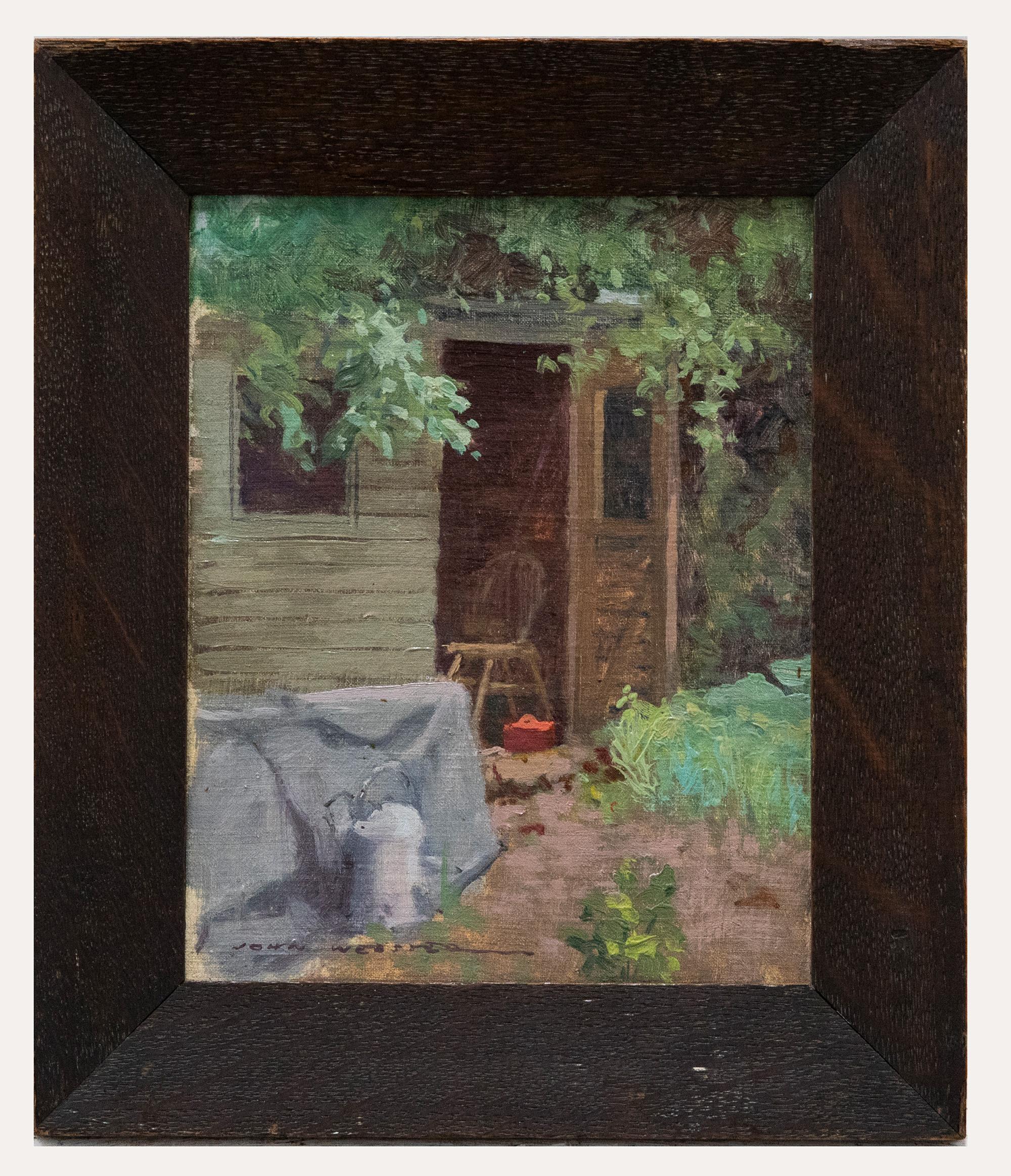 Unknown Landscape Painting - John Morrison Webster RSMA (1932-2020) - Framed Oil, The Garden Shed