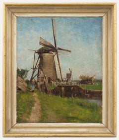 John S. Gilduclack - Framed Late 19th Century Oil, Windmills at Saxon