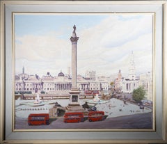 John W. Moore - Signed & Framed Mid 20th Century Oil, Trafalgar Square