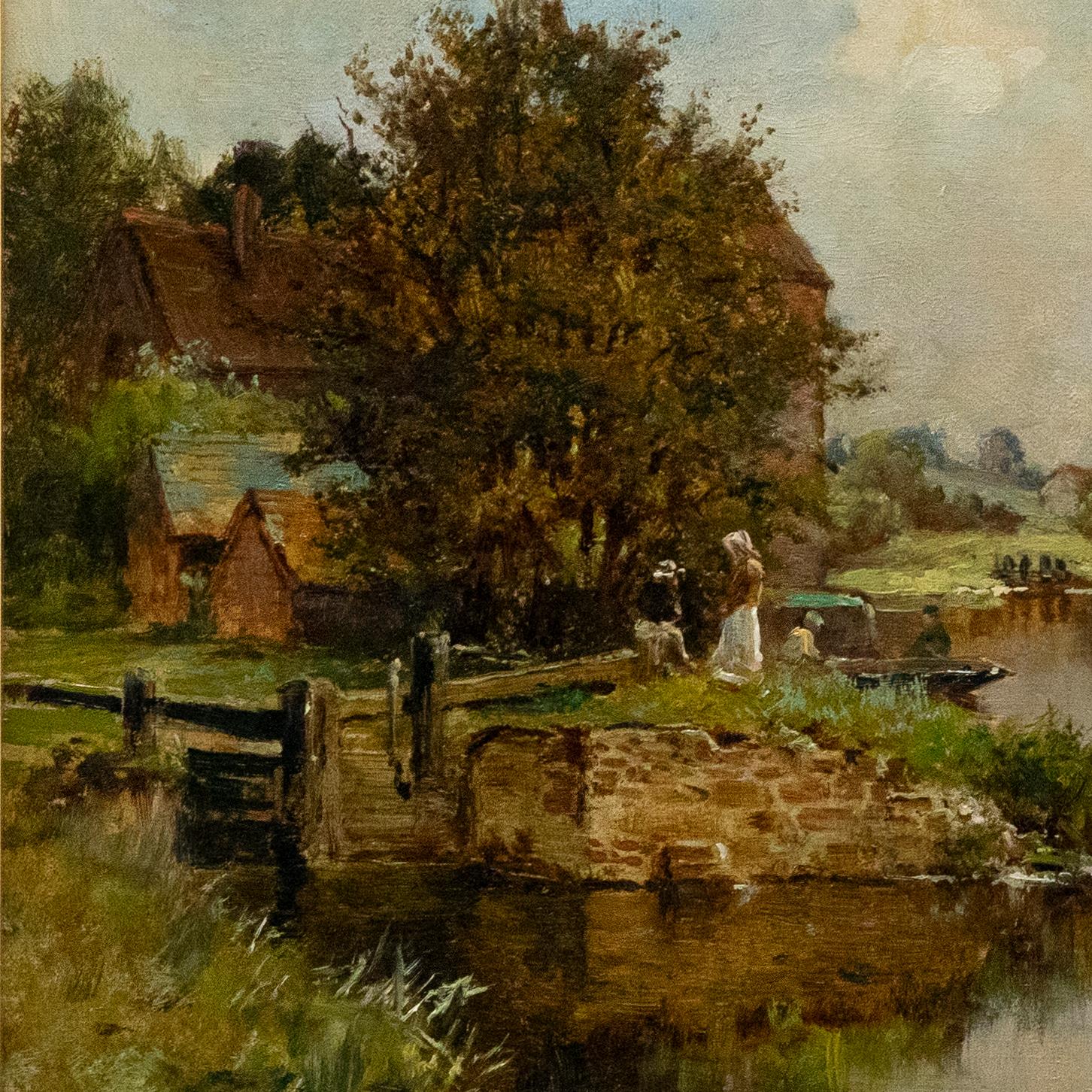 John Whipple (fl.1873-1896) - Gerahmtes Ölgemälde, Eine Flusssicht mit Figuren 1