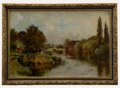 John Whipple (fl.1873-1896) - Huile encadrée, vue d'une rivière avec des personnages