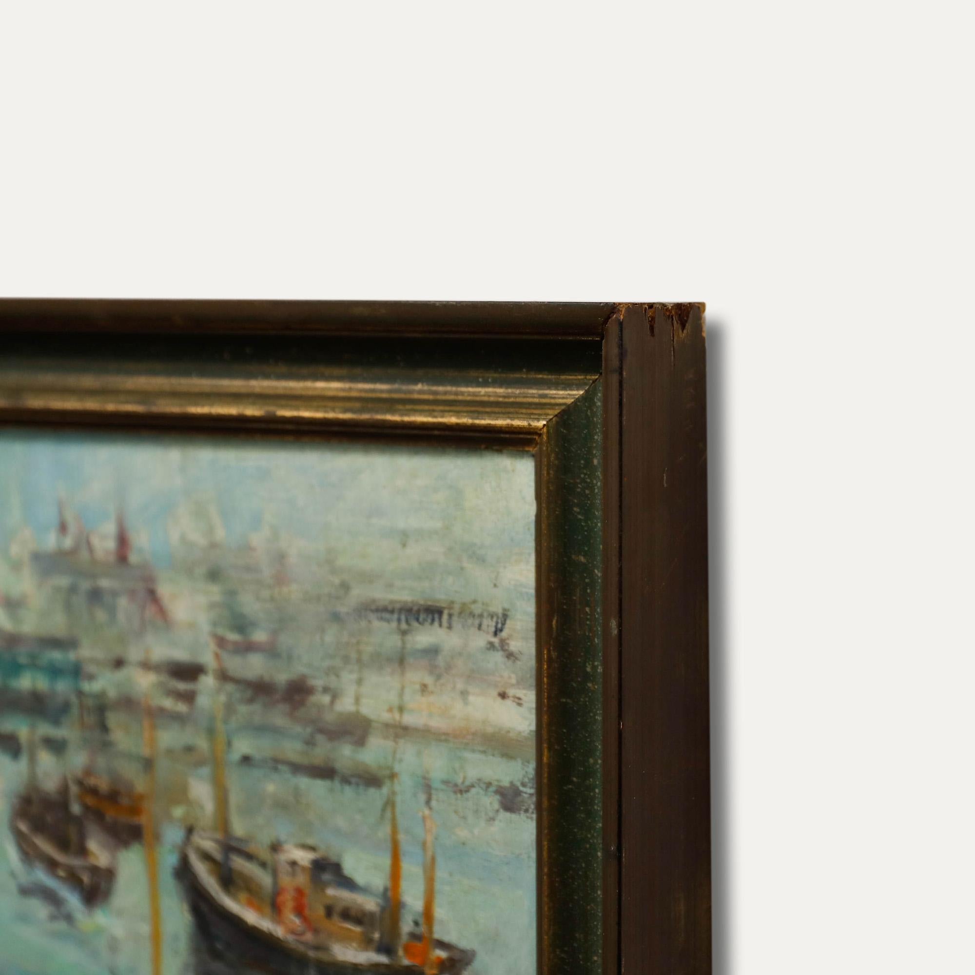 Johnston - Gerahmtes Öl des 20. Jahrhunderts, Einfahrt in den Hafen im Angebot 1