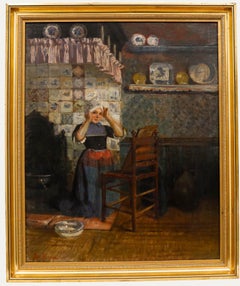 Jokob Happ (1861-1936) - Fin du XIXe siècle Huile, Une jeune fille à Delft