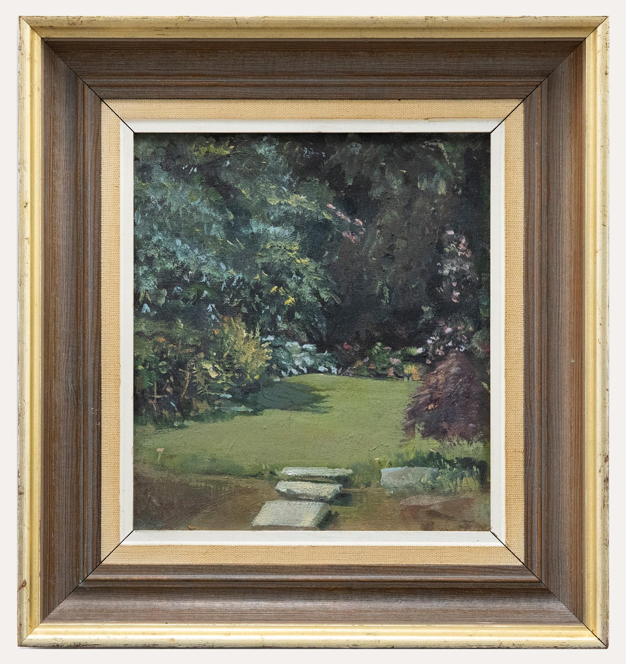 Unknown Landscape Painting - Jose Bale - 20th Century Oil, The Garden