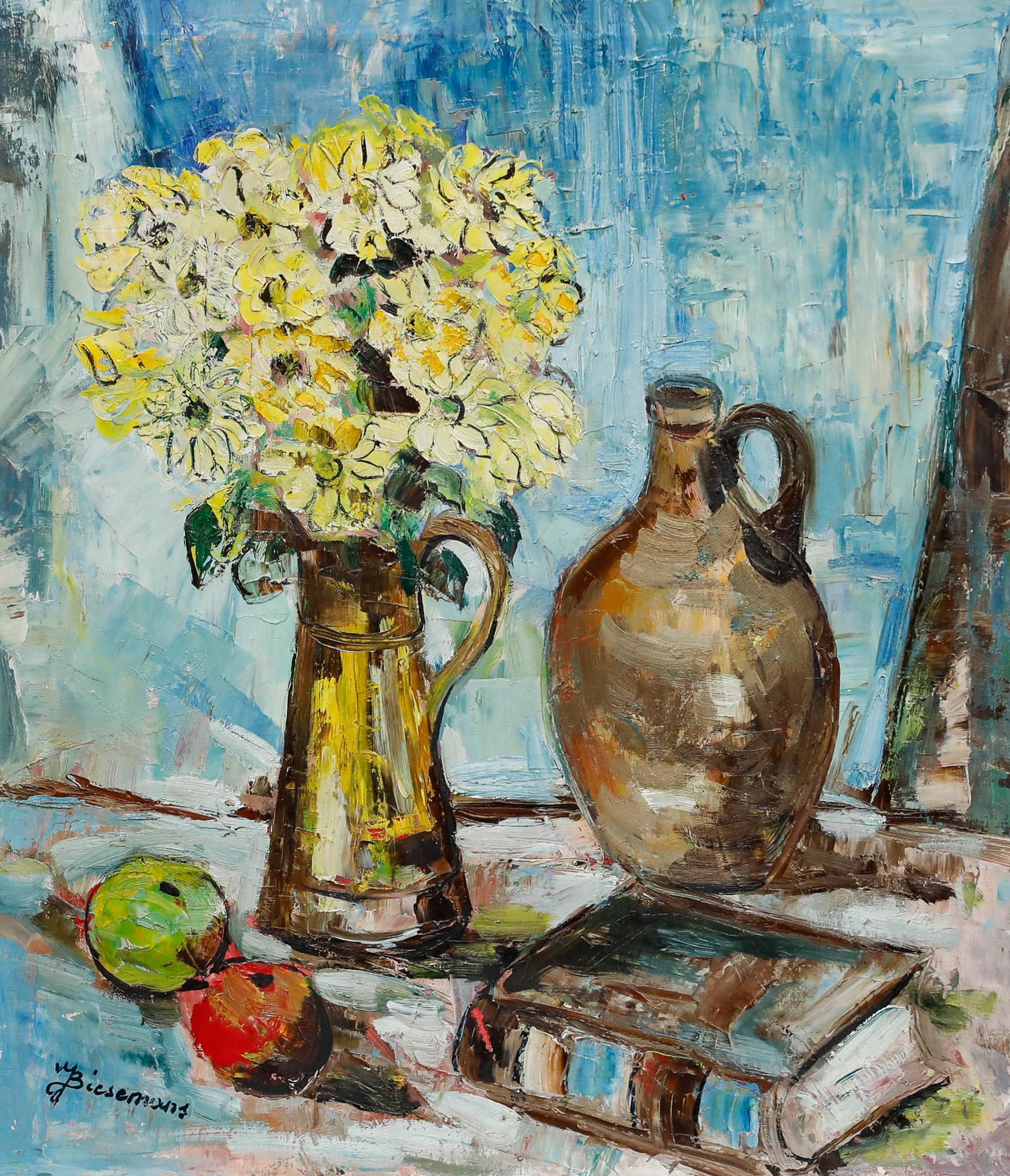 Jose Biesemans - 20. Jahrhundert Öl, Stillleben mit gelben Gänseblümchen – Painting von Unknown