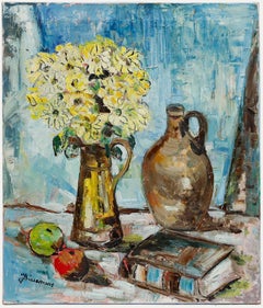 Jose Biesemans - 20e siècle Huile, Nature morte aux marguerites jaunes