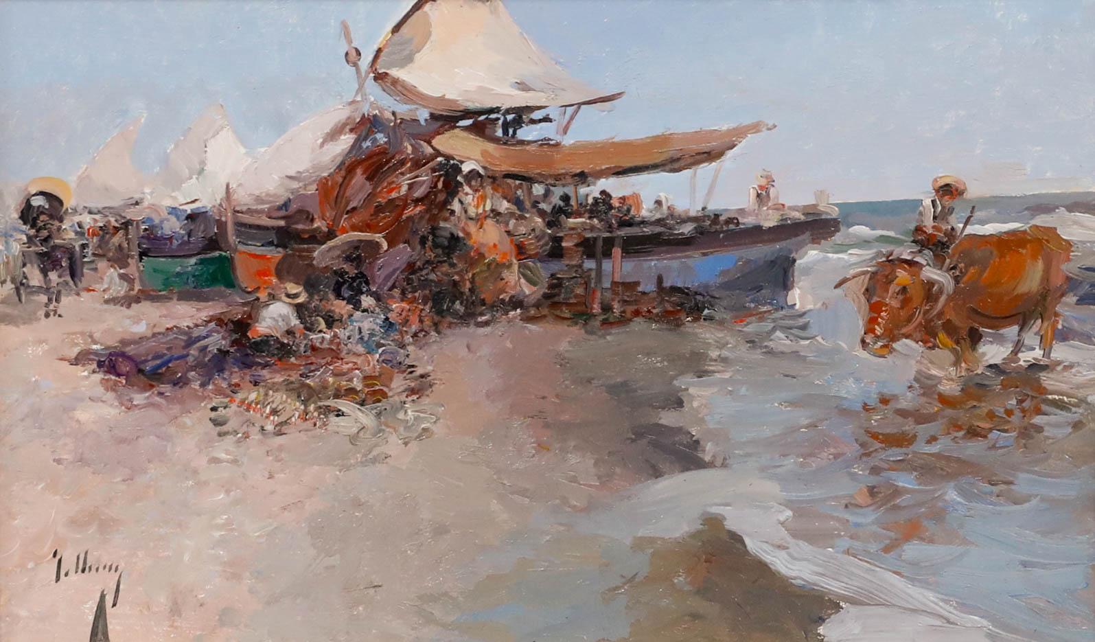 Jose Checa Galindo (b.1950) - Contemporary Oil, Fisherman - Painting by Unknown