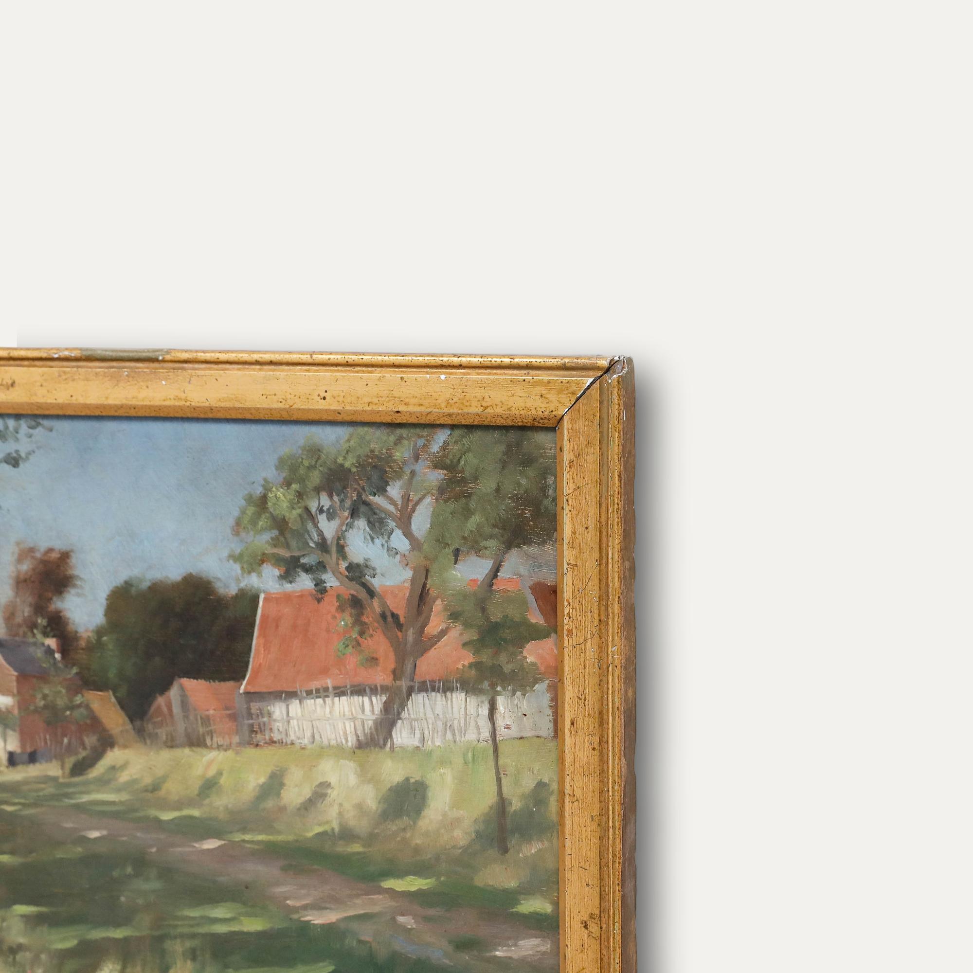 Jose Frappa (1854-1904) - Gerahmtes Öl aus dem frühen 20. Jahrhundert, Bauernhaus in Frankreich im Angebot 1