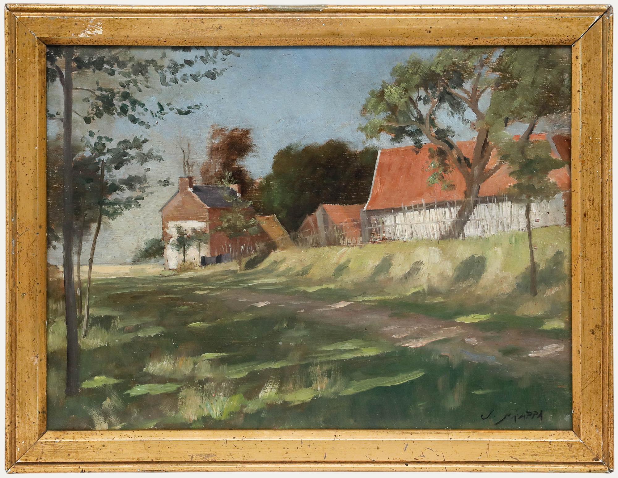 Unknown Landscape Painting – Jose Frappa (1854-1904) - Gerahmtes Öl aus dem frühen 20. Jahrhundert, Bauernhaus in Frankreich