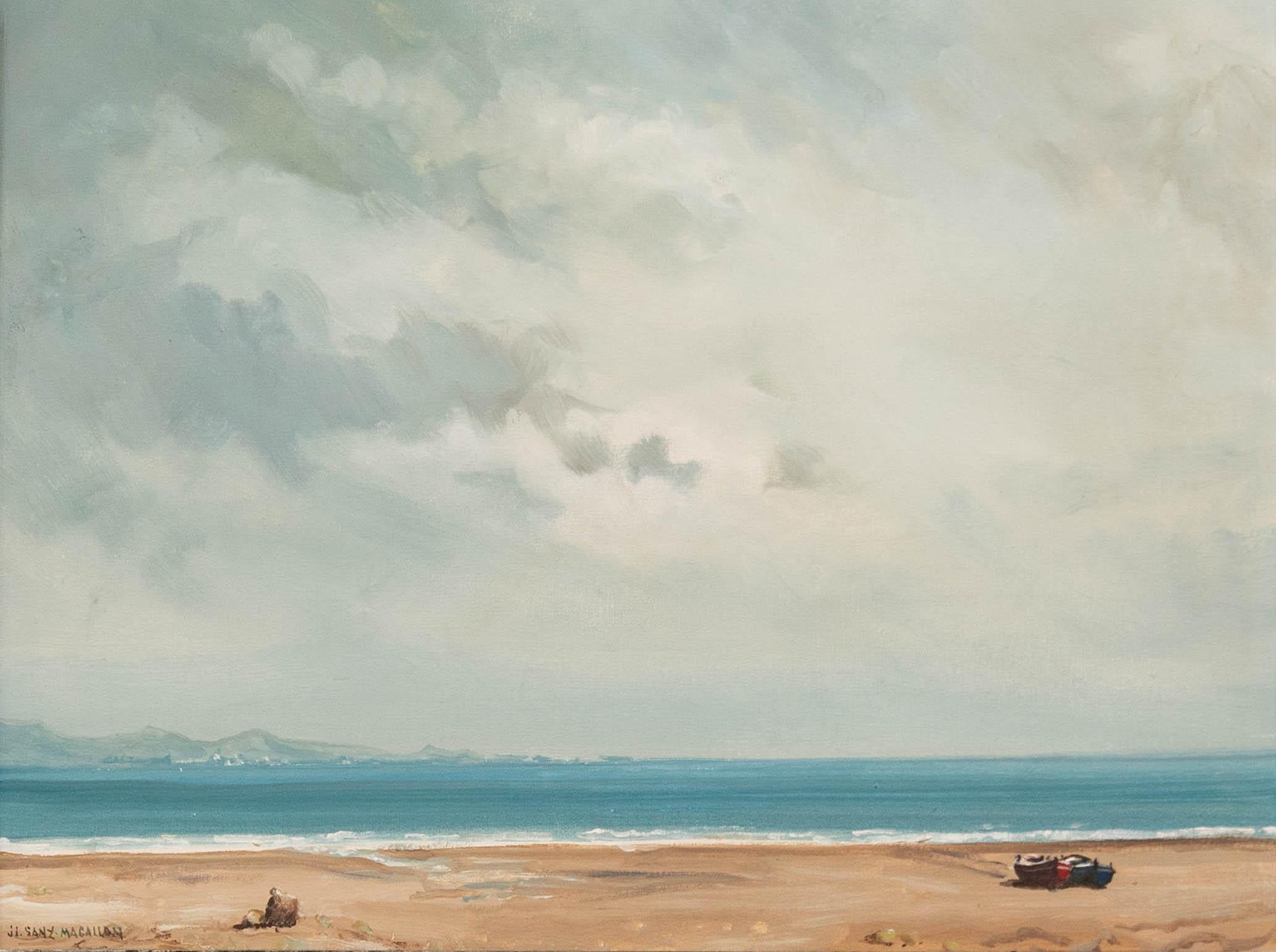 José Luis Sanz Magallon (1926-2000) - 20th Century Oil, Two Boats on a Beach - Painting by Unknown