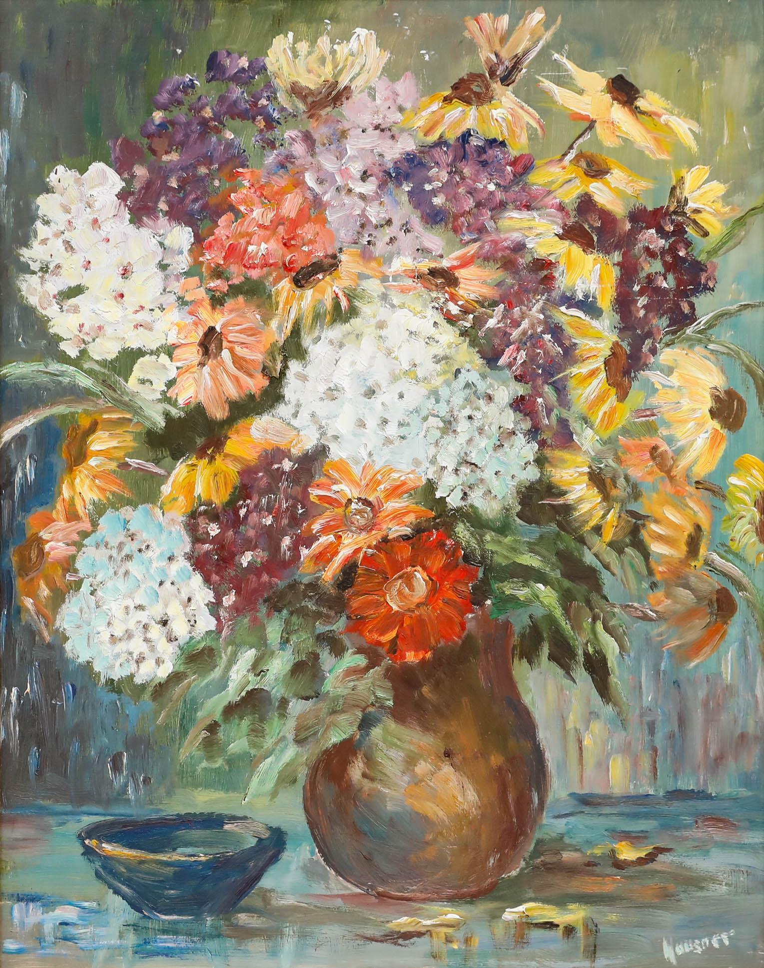 Josef Hausner (1920-1997)  - 20th Century Oil, Hydrangeas and Echinacea - Painting by Unknown